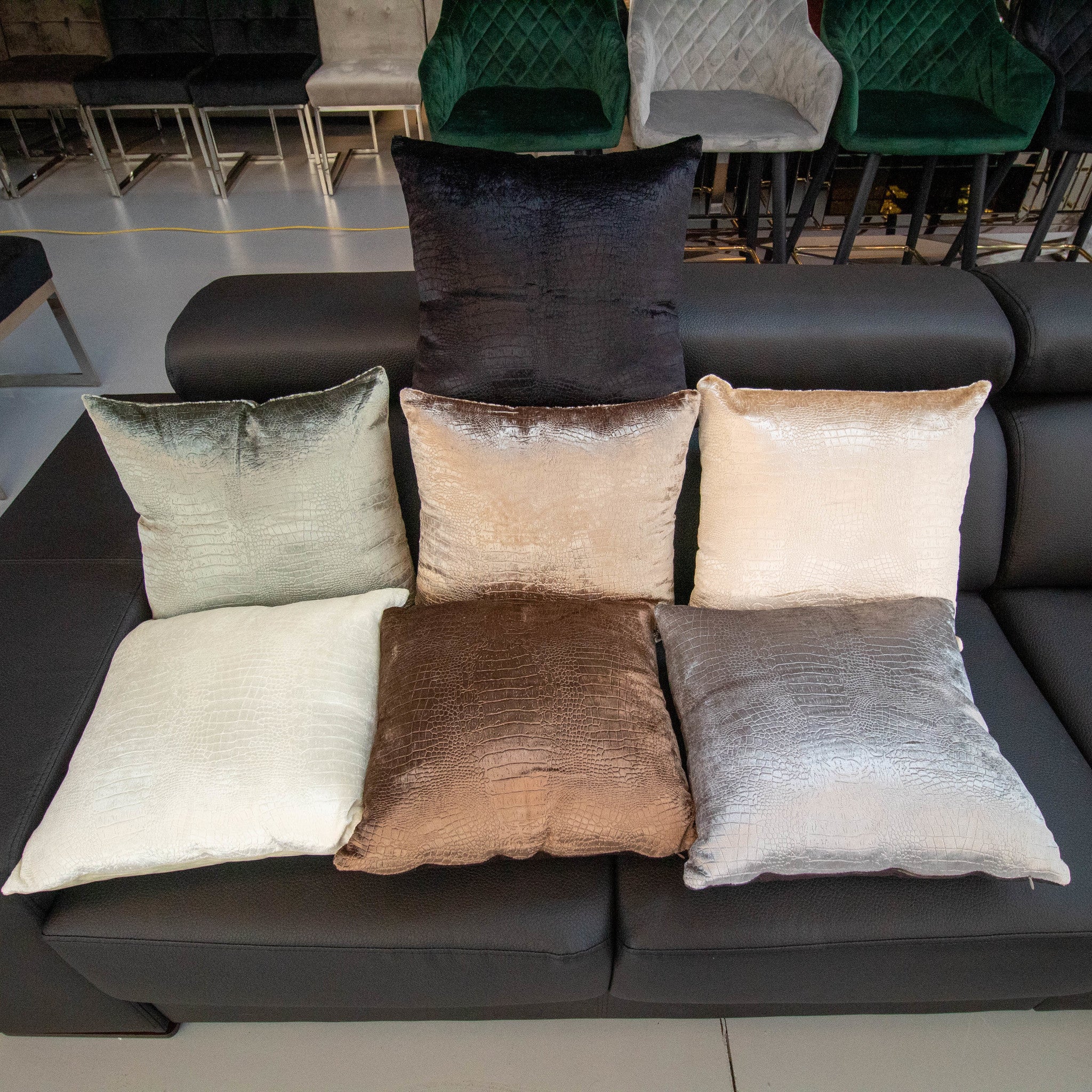 Velvet Croco Print Cushions - Silver