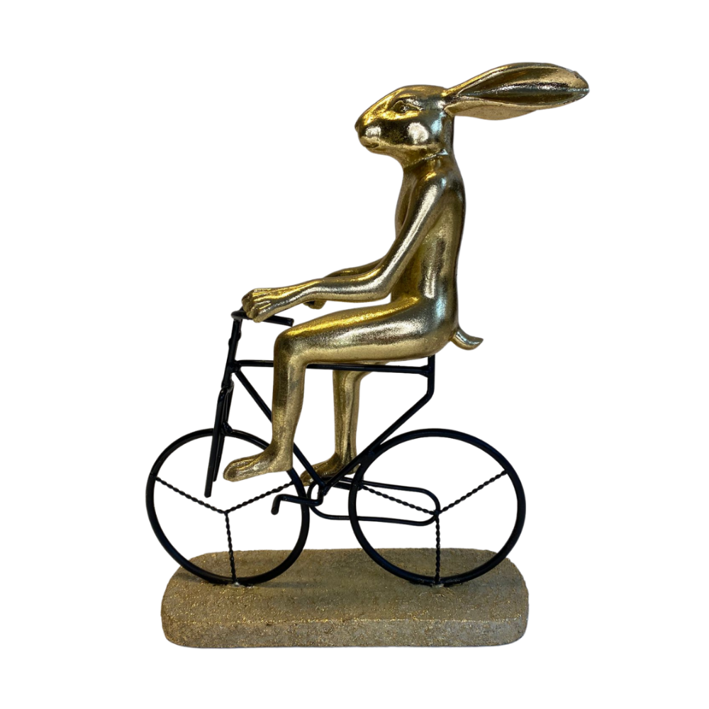 Decorative figure - Cycling Rabbit - Gold