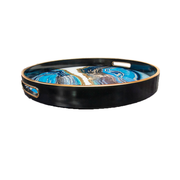 Tray Round - Black With Blue Black Marble