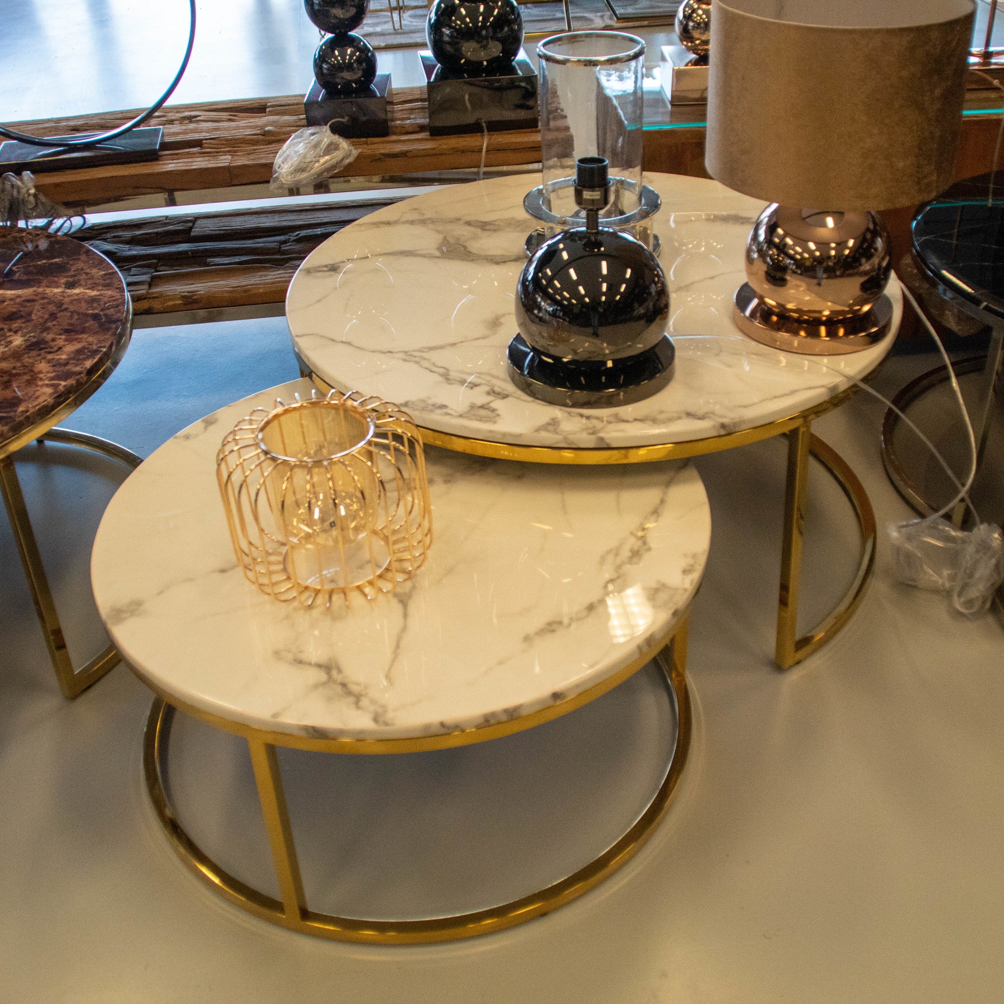 Doblo Round Marble Coffee Table Set of 2 - Gold