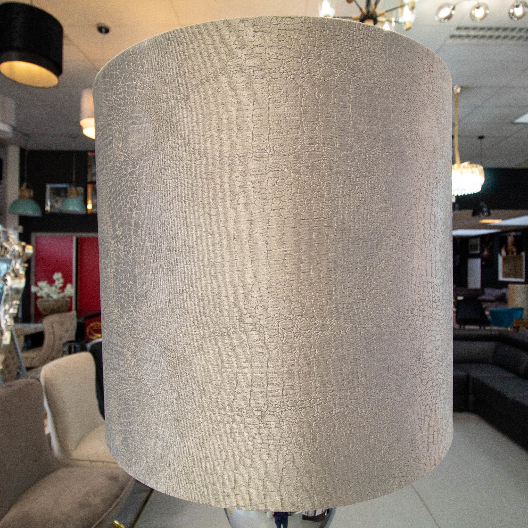 Silver 7 Ball Lamp With Silver Crocodile Shade