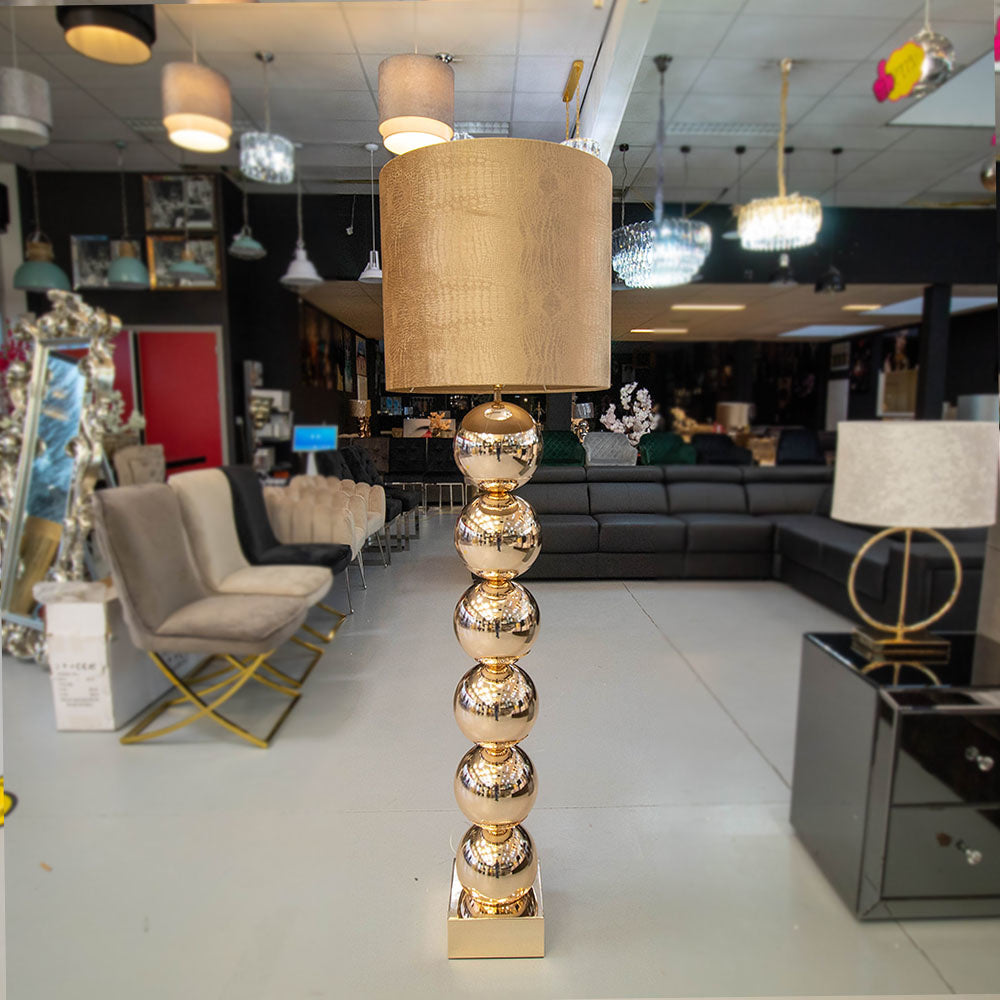 Gold 6 Ball Lamp With Brown Crocodile Shade