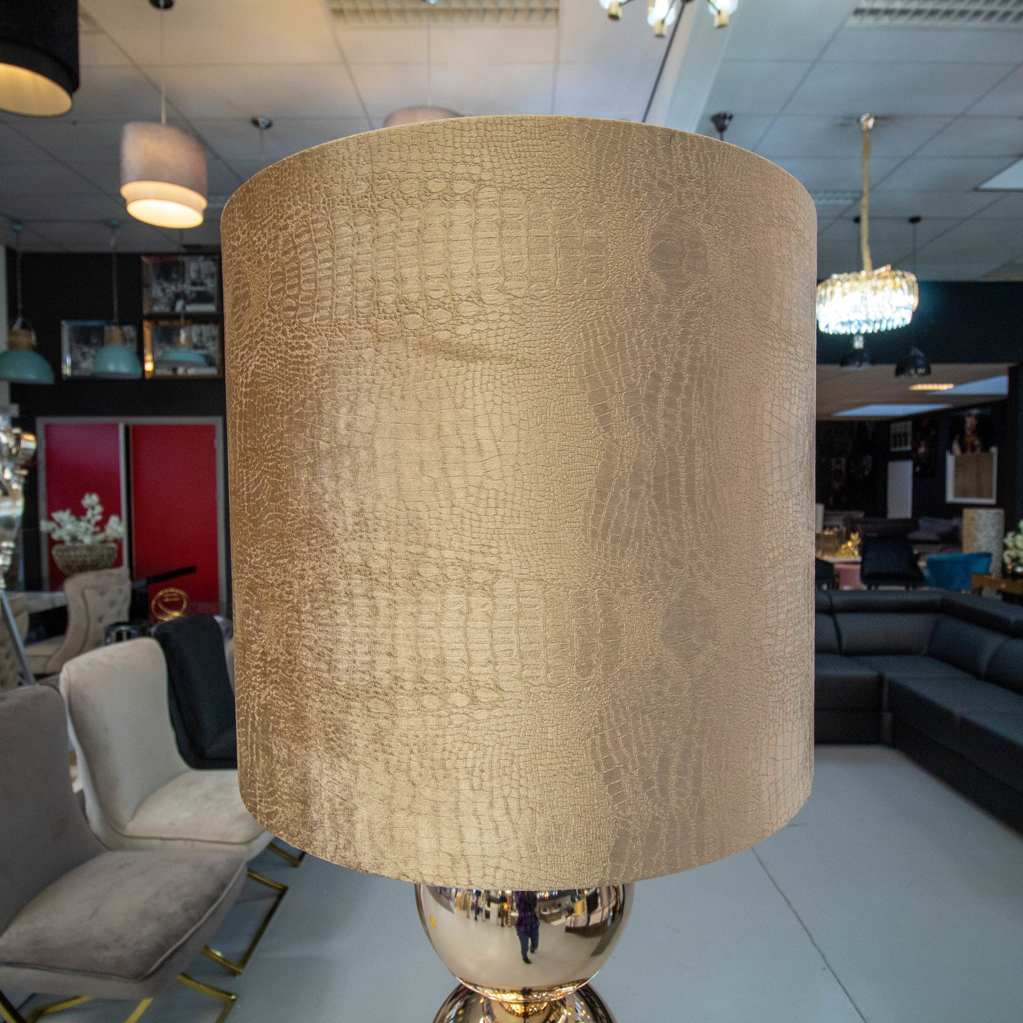 Gold 6 Ball Lamp With Brown Crocodile Shade