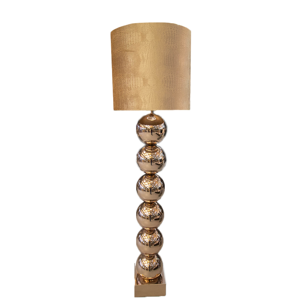 Gold 6 Ball Lamp With Brown Crocodile Shade