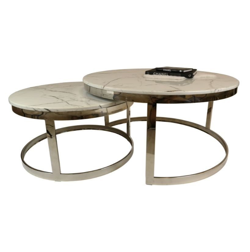 Doblo Round Marble Coffee Table Set of 2 - Gold
