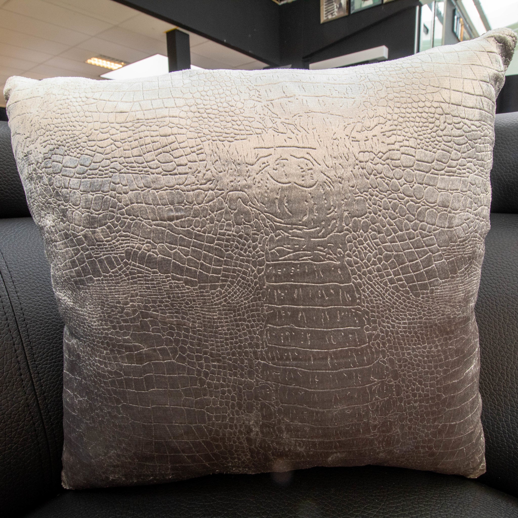 Velvet Croco Print Cushions - Silver