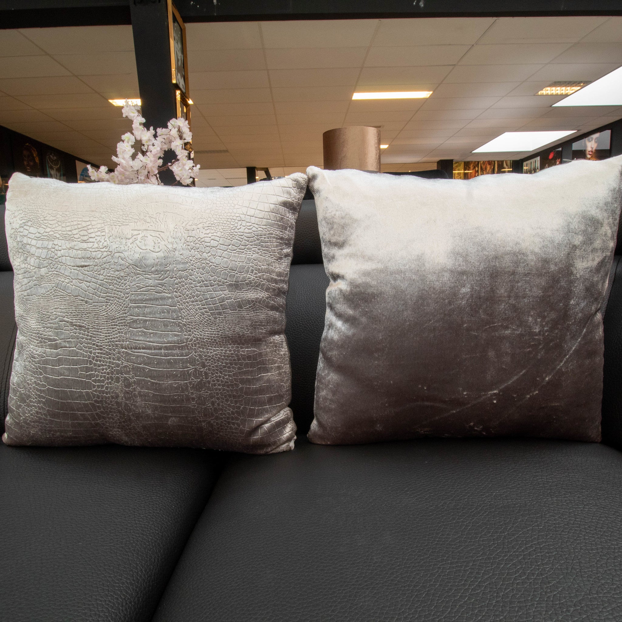 Velvet Croco Print Cushions - Silver