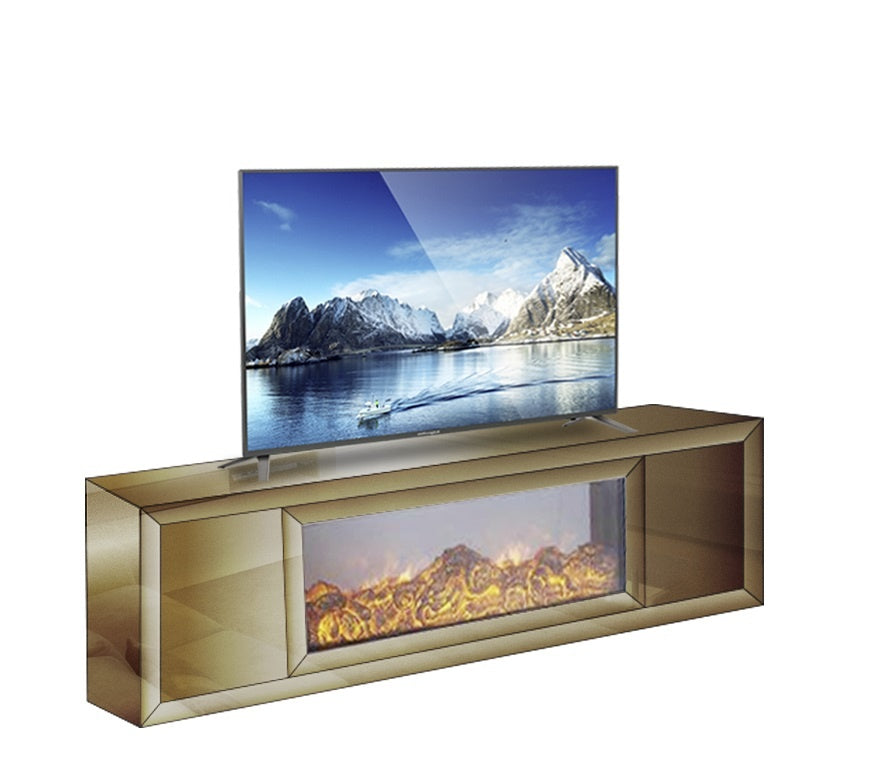 TV-Meubel Spiegelglas - Brons incl. elektrische sfeerhaard